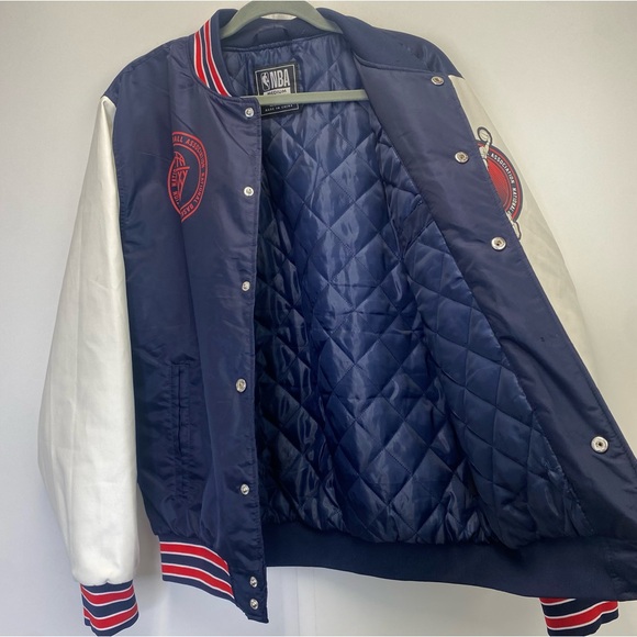 NBA Basketball White & Blue Color Block Snap Closure Bomber Jacket - Picture 8 of 10